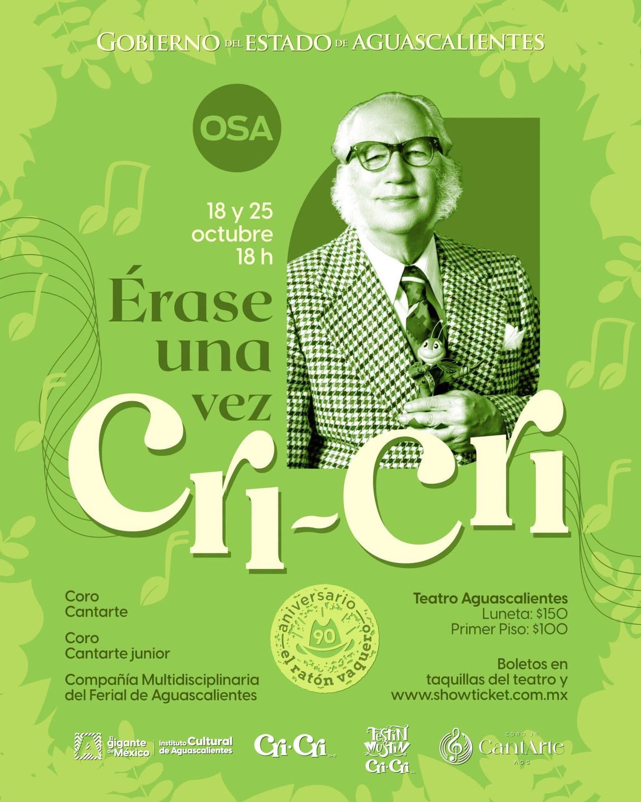 INVITACIÓN DEL I.C.A. AL EVENTO “ÉRASE UNA VEZ CRI-CRI”, EN EL TEATRO AGUASCALIENTES CON LOS NIÑOS(AS) DE LA CAMERATA DOMUS.